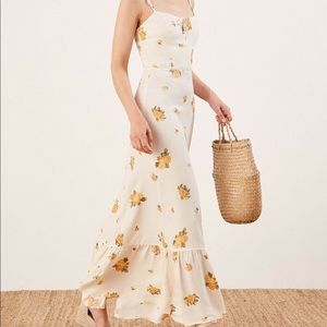 Reformation Ivory Frankfort floral print prairie maxi dress